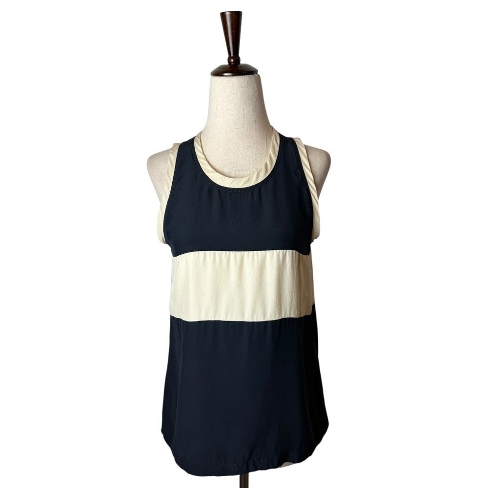 Nili Lotan Tank Top Women Small Black Ivory Silk Colorblock Shirt Luxury Preppy